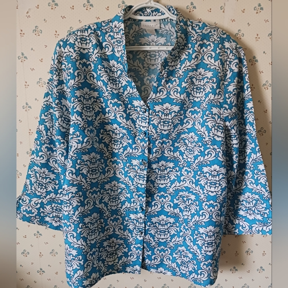 TWEEDS Woman's multicolor floral linen 3/4 sleeves button up shirt Size 2X